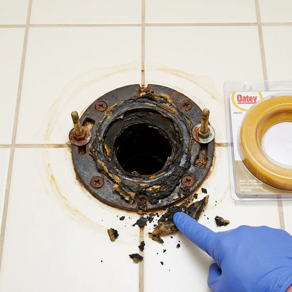 Failed wax ring showing water seepage at the base of a toilet in a Port Isabel, TX home